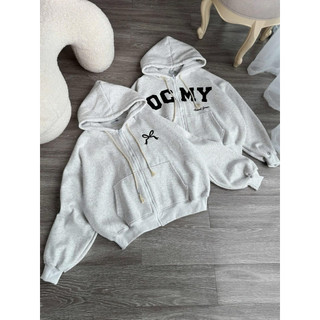 Áo khoác nỉ chất nỉ cotton form rộng tay bồng mũ hai lớp
