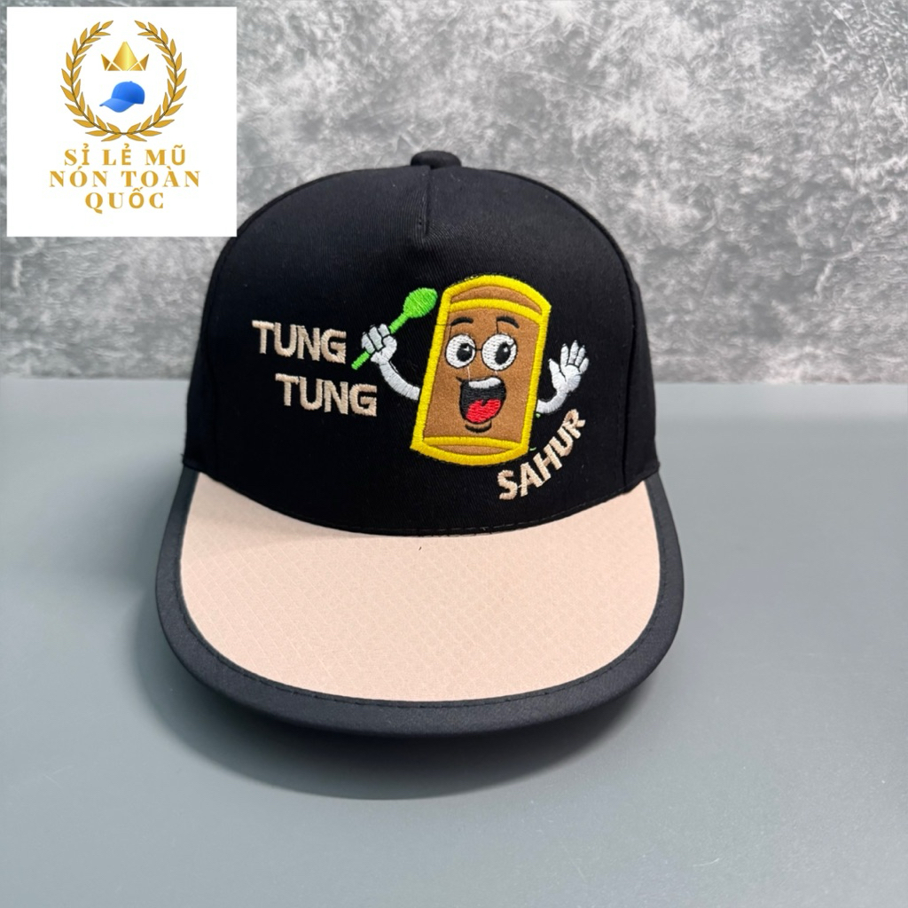 Mũ hiphop cho bé 3-8 tuổi - Nón snapback phối màu Thêu tung tung sahur siêu đẹp