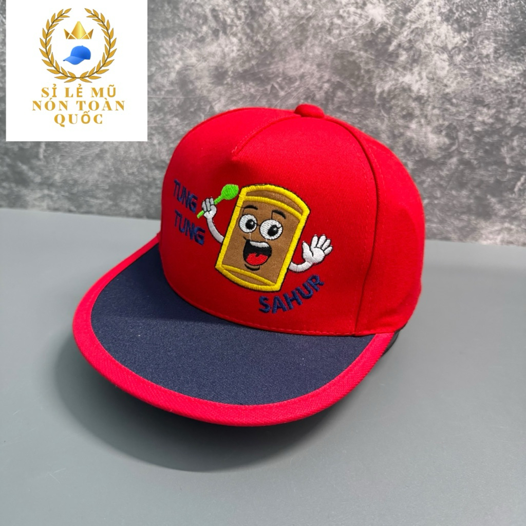 Mũ hiphop cho bé 3-8 tuổi - Nón snapback phối màu Thêu tung tung sahur siêu đẹp