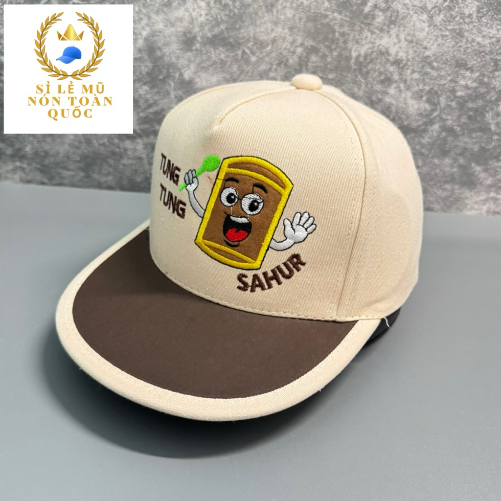 Mũ hiphop cho bé 3-8 tuổi - Nón snapback phối màu Thêu tung tung sahur siêu đẹp