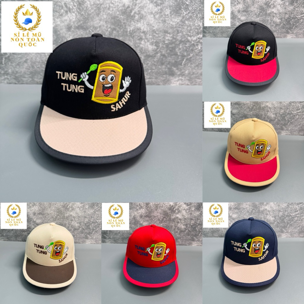 Mũ hiphop cho bé 3-8 tuổi - Nón snapback phối màu Thêu tung tung sahur siêu đẹp