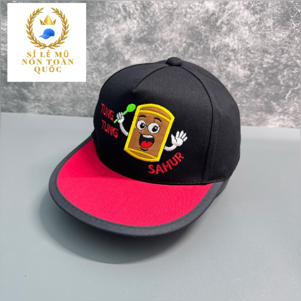 Mũ hiphop cho bé 3-8 tuổi - Nón snapback phối màu Thêu tung tung sahur siêu đẹp