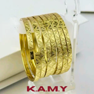 Bộ 07 Chiếc Ximen Mạ Vàng 18K Họa Tiết Caro Hoa Tuyết Sang Trọng – Vòng Tay Bản Mảnh Cao Cấp K.A.M.Y