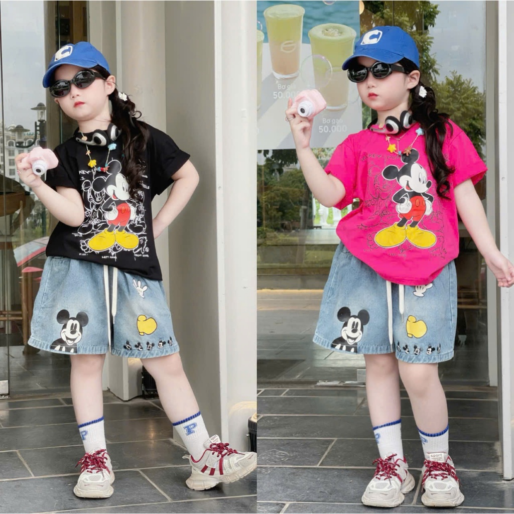 [Phúc Anh Kids] Set Bé Gái A01 Áo Phông Quần Jean Form Rộng Hình MICKEY (14-45kg) A01