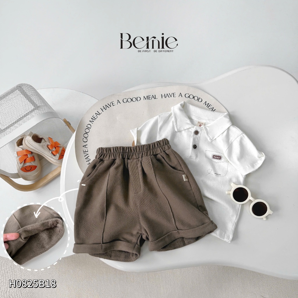 Bộ cotton bé trai áo polo trơn màu phối quần da cá, bộ thun polo cộc tay bé trai H0825B18