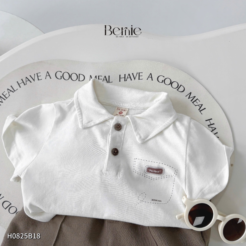 Bộ cotton bé trai áo polo trơn màu phối quần da cá, bộ thun polo cộc tay bé trai H0825B18