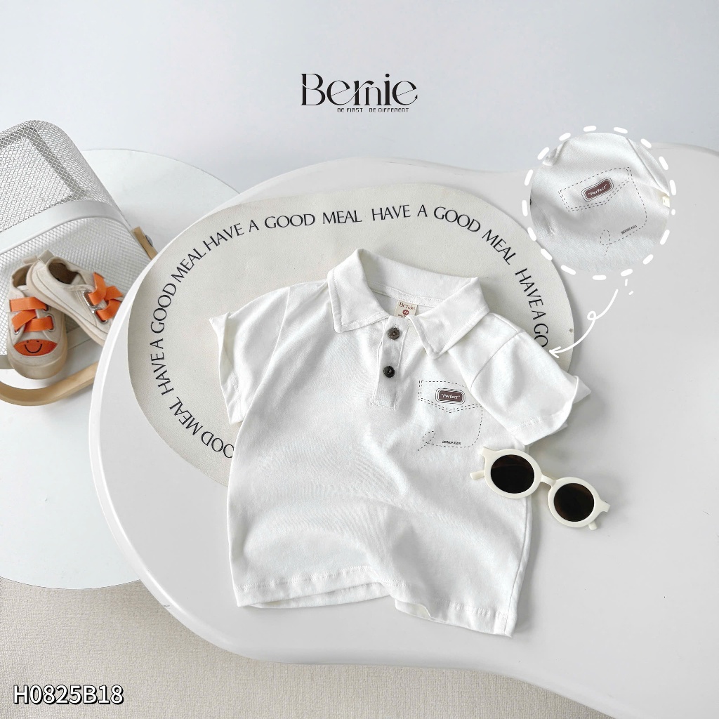 Bộ cotton bé trai áo polo trơn màu phối quần da cá, bộ thun polo cộc tay bé trai H0825B18