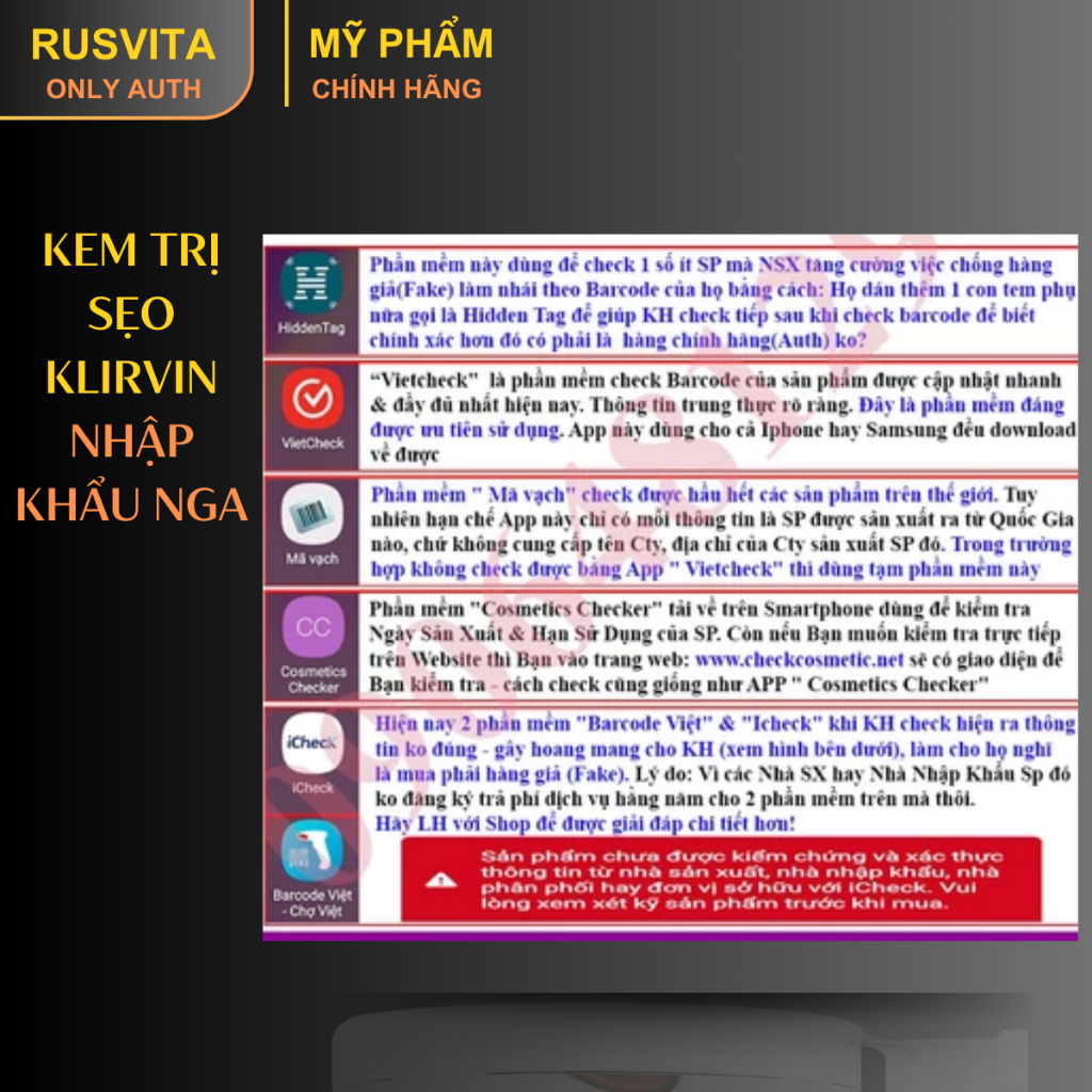 [Kem mờ sẹo rạn da KLIRVIN nhập khẩu Nga chính hãng] Giảm sẹo, thâm, rạn da, mụn cóc, phục hồi làn da mịn màng
