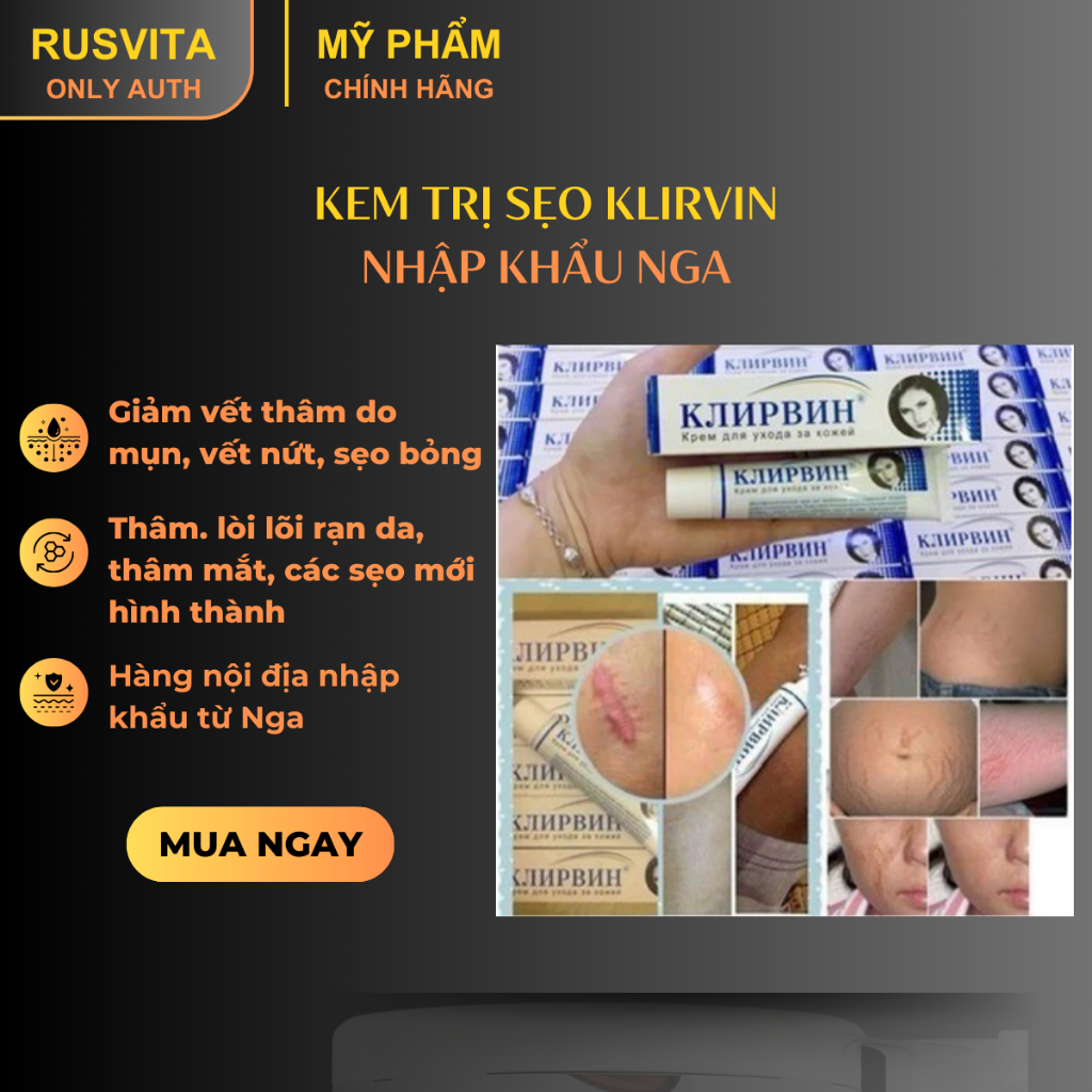 [Kem mờ sẹo rạn da KLIRVIN nhập khẩu Nga chính hãng] Giảm sẹo, thâm, rạn da, mụn cóc, phục hồi làn da mịn màng