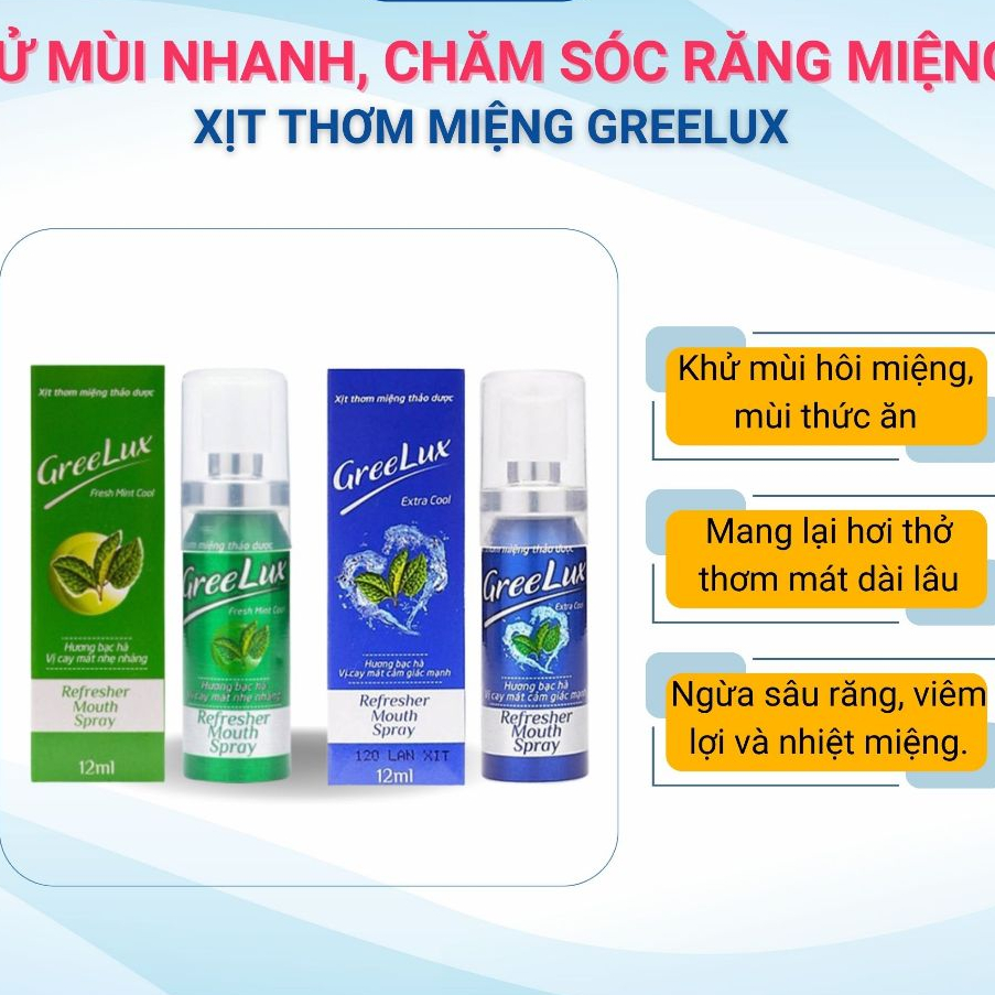 Xịt Thơm Miệng Greelux - Khử Mùi Nhanh, Chăm Sóc Răng Miệng (12ml)
