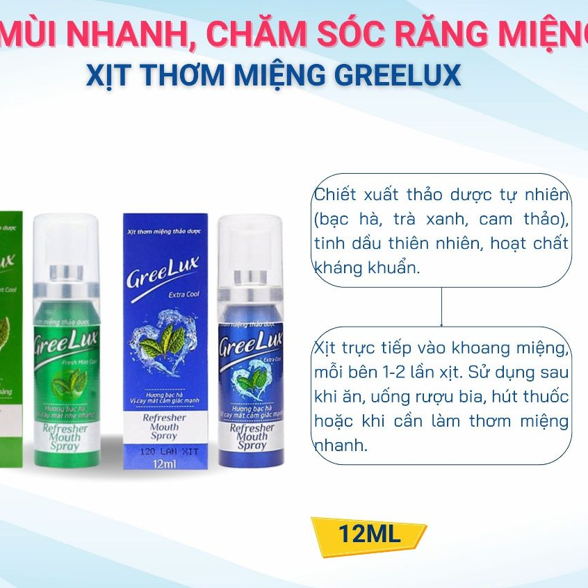 Xịt Thơm Miệng Greelux - Khử Mùi Nhanh, Chăm Sóc Răng Miệng (12ml)