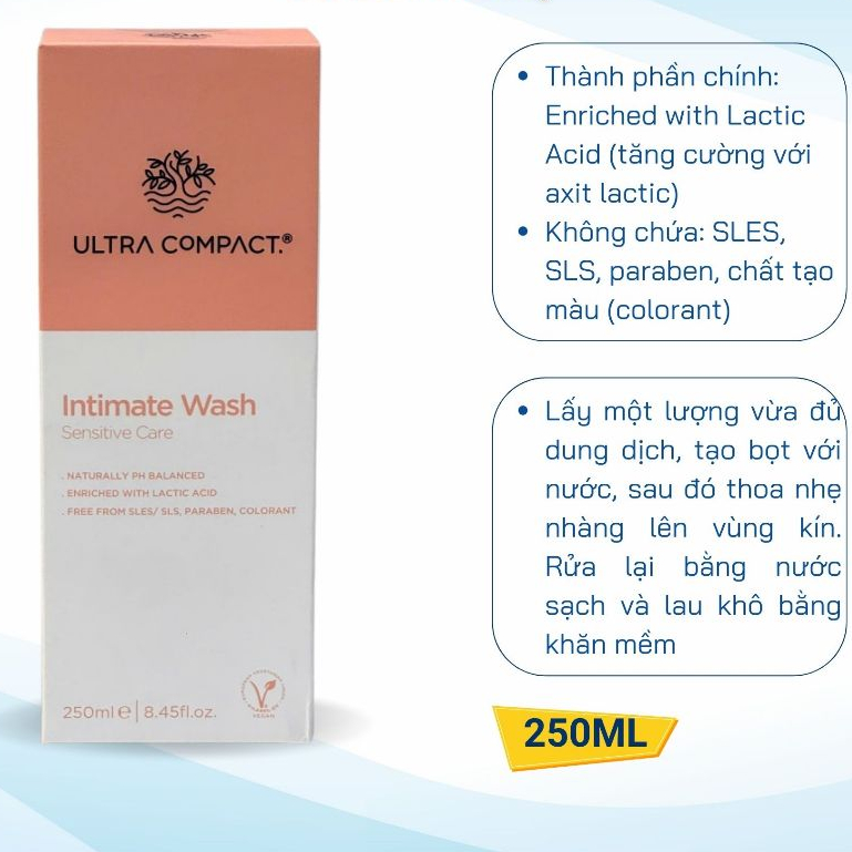 [HÀNG CTY + QUÀ] Dung Dịch Vệ Sinh Ultra Compact Intimate - Dịu nhẹ cho da nhạy cảm - 250ML