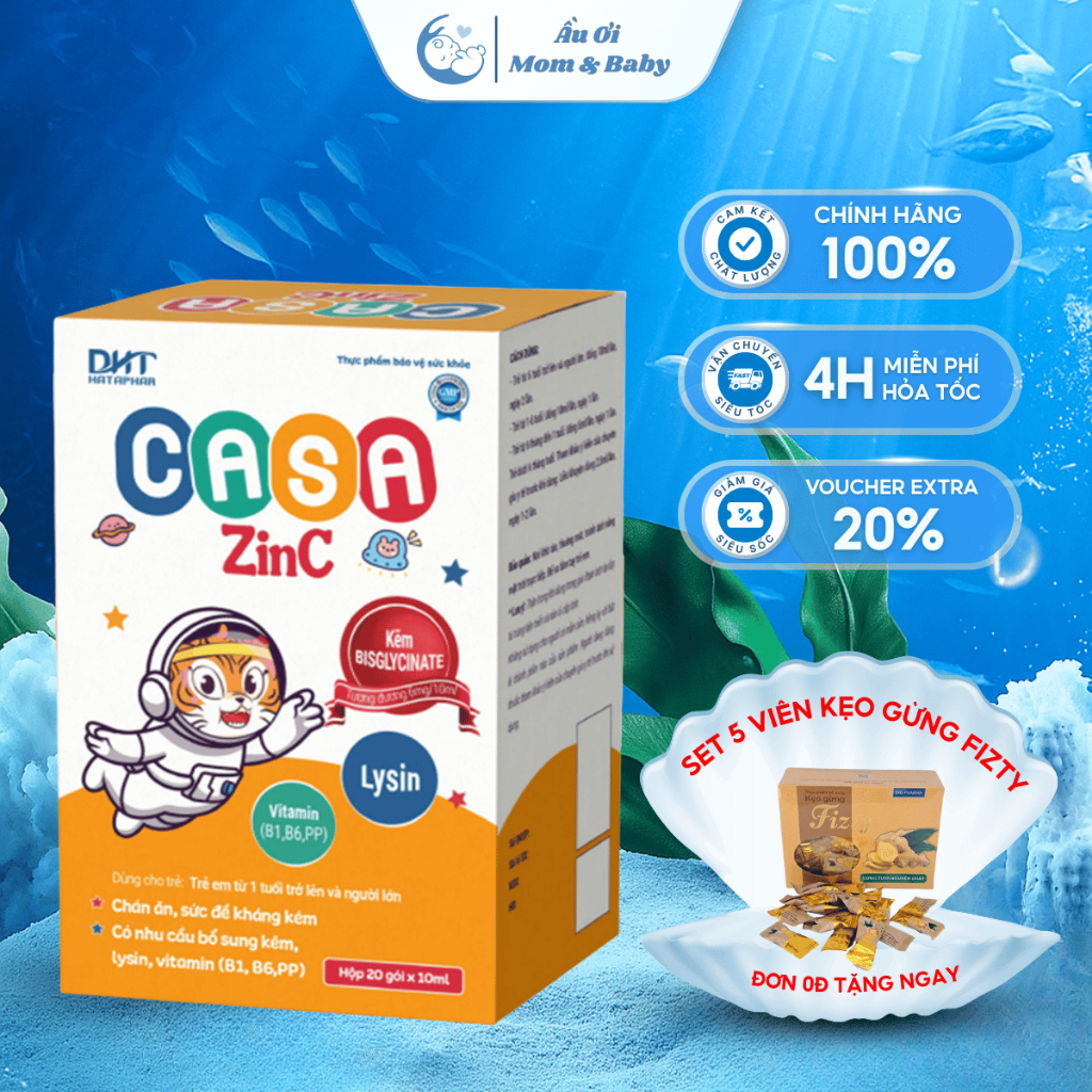 [HÀNG CTY + QUÀ] Casa ZinC Bổ Sung Kẽm Bisglycinate, Hỗ Trợ Tăng Cường Đề Kháng, Kích Thích Thèm Ăn Hộp 20 gói/10ml