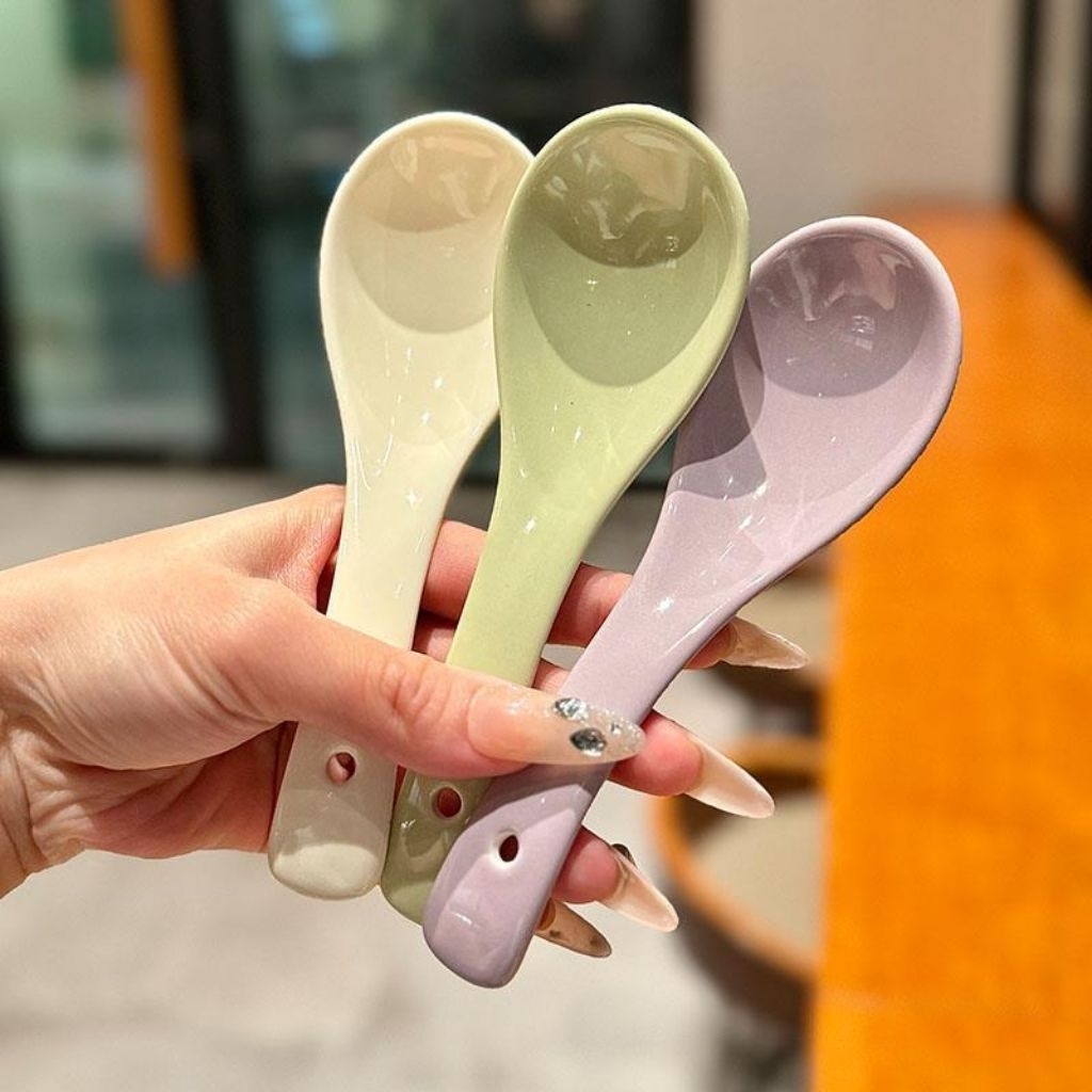 Thìa xúc cơm, thìa con gốm sứ màu pastel ngọt ngào decor