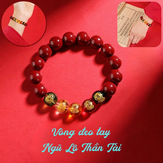 Vòng Tay Chu Sa Ngũ Lộ Thần Tài Đã K.h.ai Quanng Kèm Túi Gấm Đựng