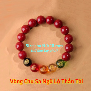 Vòng đá chu sa thật cao cấp phong thủy mang lại may mắn bình an ngũ lộ thần tài vòng phật
