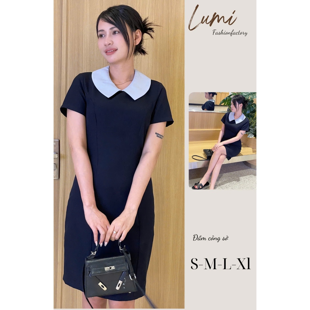 LUMI - Đầm sơ mi công sở nữ thiết kế cổ bèo, form suông dáng ngắn, thanh lịch phù hợp đi làm đi chơi