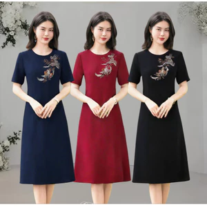 Đầm Trung niên-Đầm dự tiệc-Đầm Suôn-Váy Tặng Mẹ-Đầm Thêu hoa phối kim sa phale