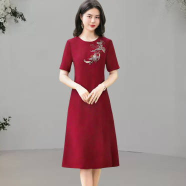 Đầm Trung niên-Đầm dự tiệc-Đầm Suôn-Váy Tặng Mẹ-Đầm Thêu hoa phối kim sa phale