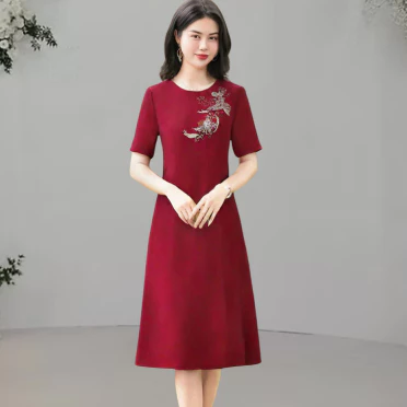 Đầm Trung niên-Đầm dự tiệc-Đầm Suôn-Váy Tặng Mẹ-Đầm Thêu hoa phối kim sa phale
