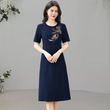 Đầm Trung niên-Đầm dự tiệc-Đầm Suôn-Váy Tặng Mẹ-Đầm Thêu hoa phối kim sa phale