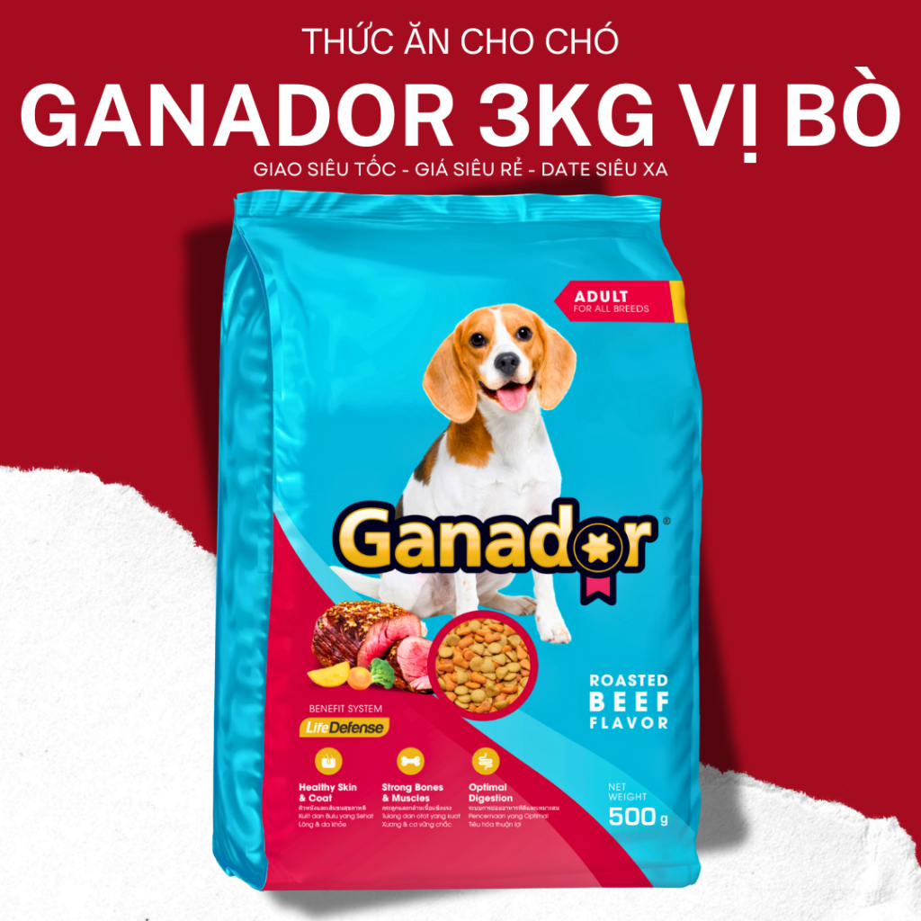 [DATE 2027] GANADOR BÒ NƯỚNG 3KG - Thức ăn cho chó trưởng thành, hàng mới, giá mềm