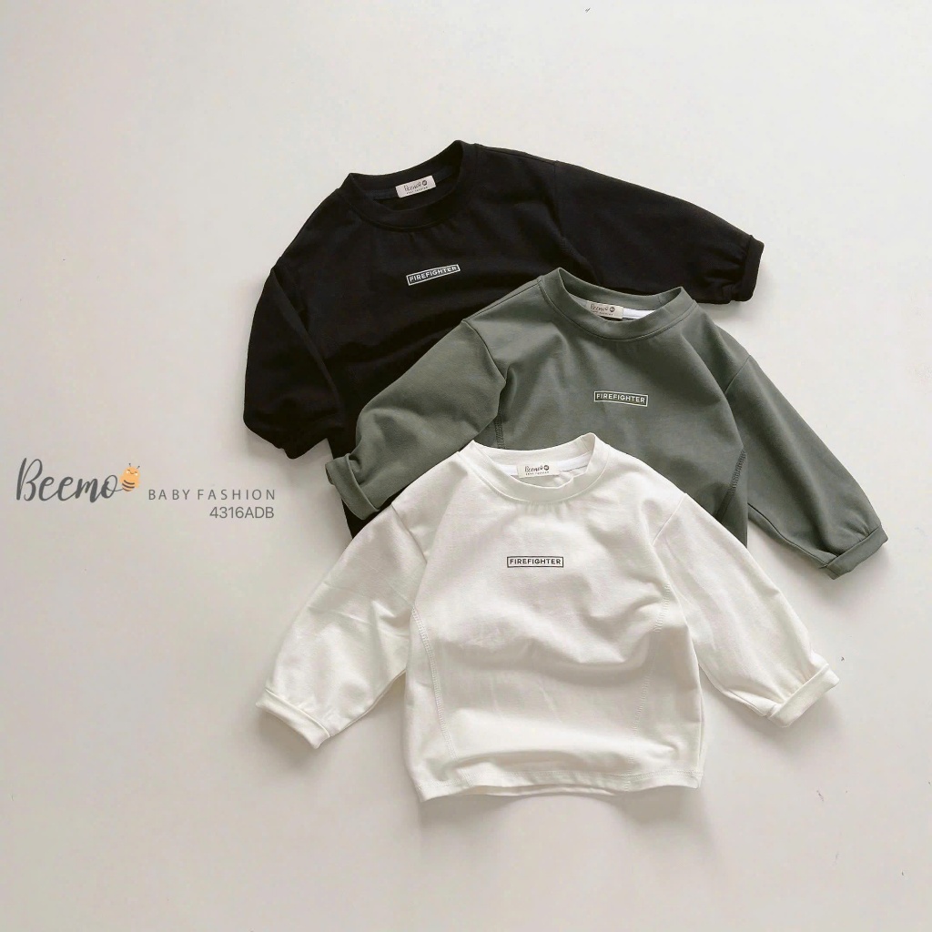 Áo phông dài tay in chữ cho bé, áo thun basic trơn màu cotton mềm đẹp 4316ADB
