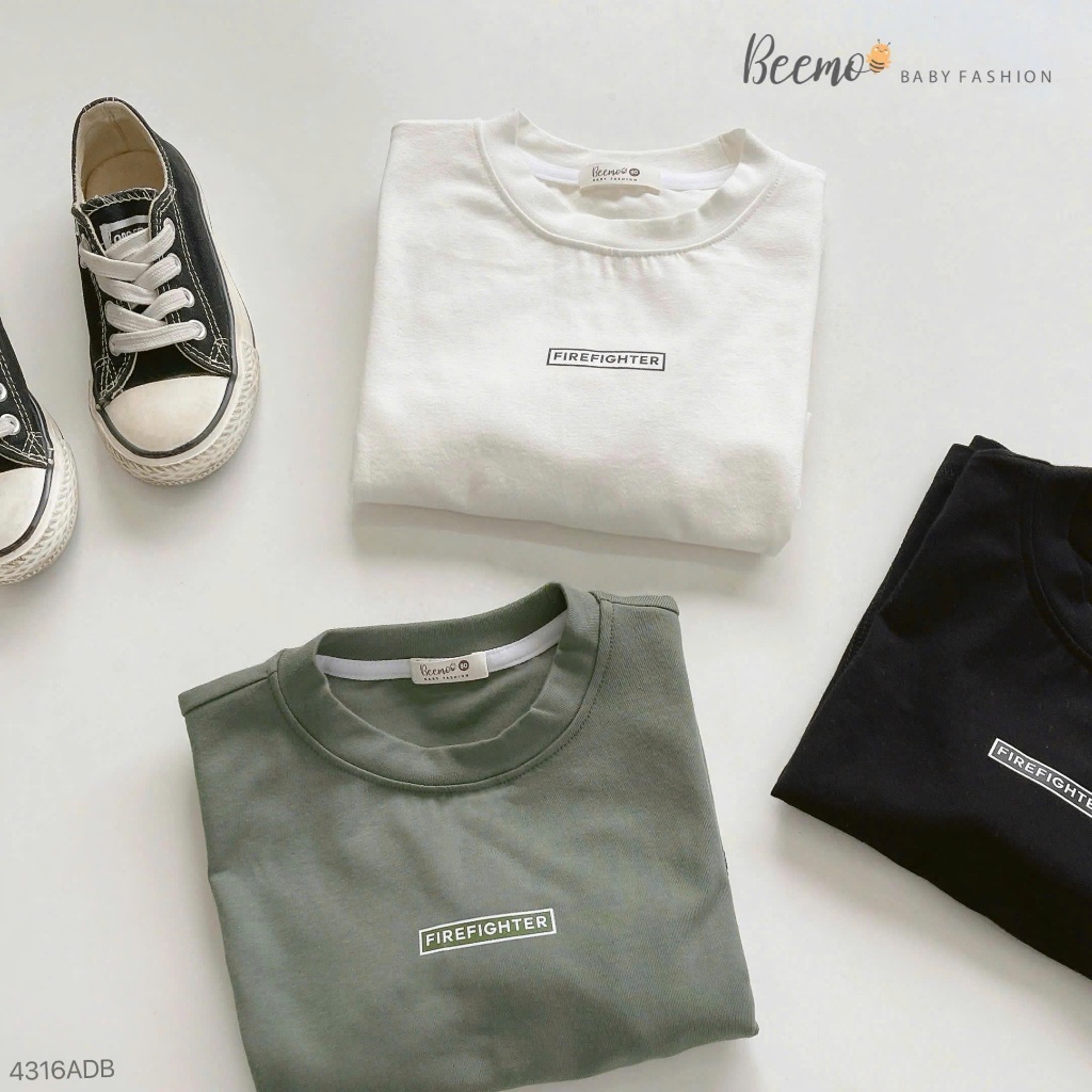 Áo phông dài tay in chữ cho bé, áo thun basic trơn màu cotton mềm đẹp 4316ADB