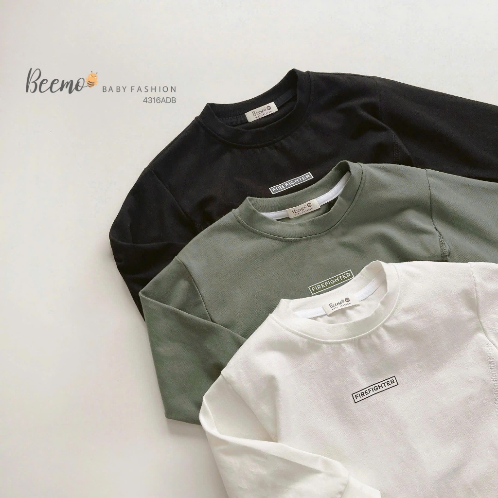 Áo phông dài tay in chữ cho bé, áo thun basic trơn màu cotton mềm đẹp 4316ADB