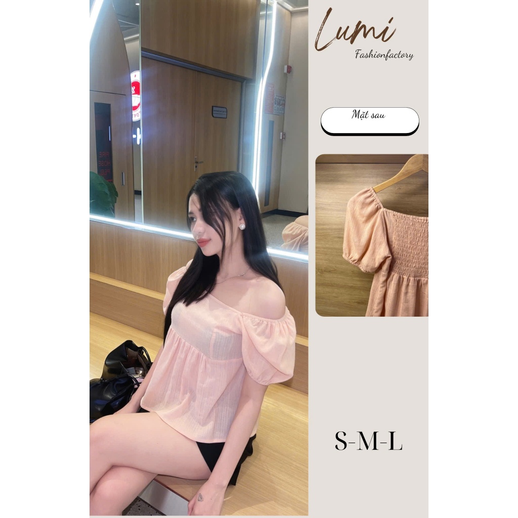 LUMI - Áo kiểu nữ babydoll cổ vuông tay bồng ngắn chất đũi cotton thô phong cách Hàn Quốc trẻ trung