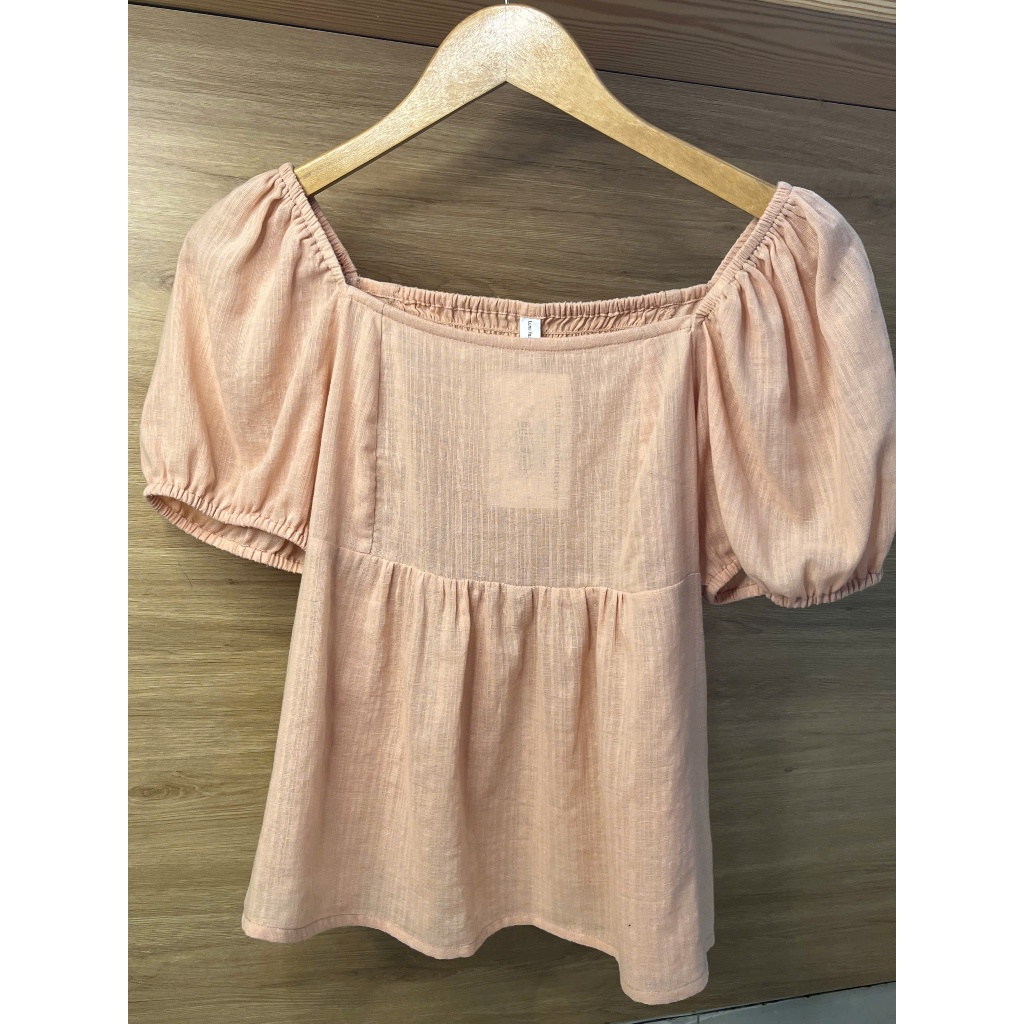 LUMI - Áo kiểu nữ babydoll cổ vuông tay bồng ngắn chất đũi cotton thô phong cách Hàn Quốc trẻ trung