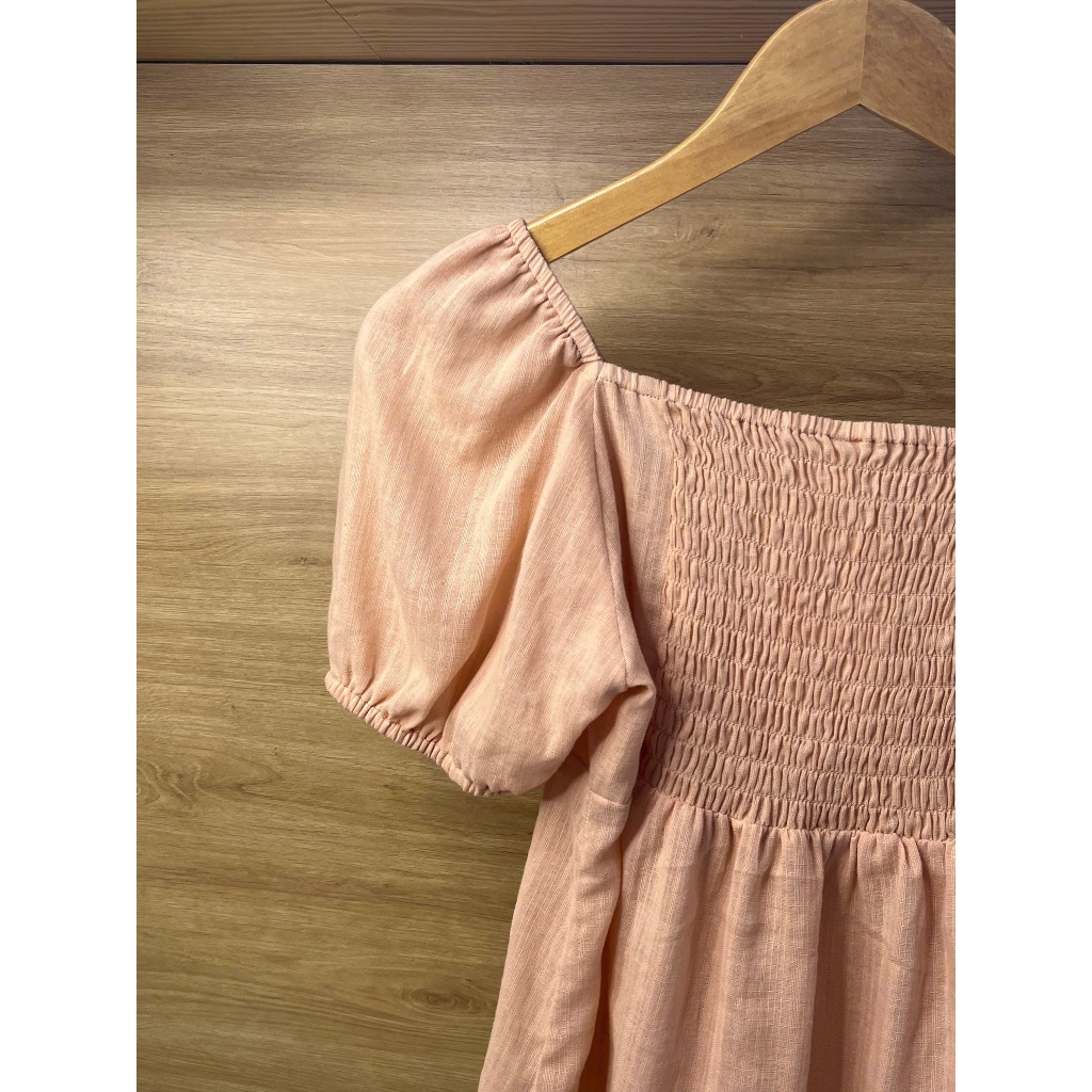 LUMI - Áo kiểu nữ babydoll cổ vuông tay bồng ngắn chất đũi cotton thô phong cách Hàn Quốc trẻ trung