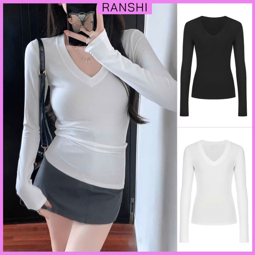 [CÓ SIZE] Áo Dài tay Cổ Tym Ôm Dáng RANSHI Kiểu Dáng Basic Chất Thun Cotton Mềm Mại - RA330