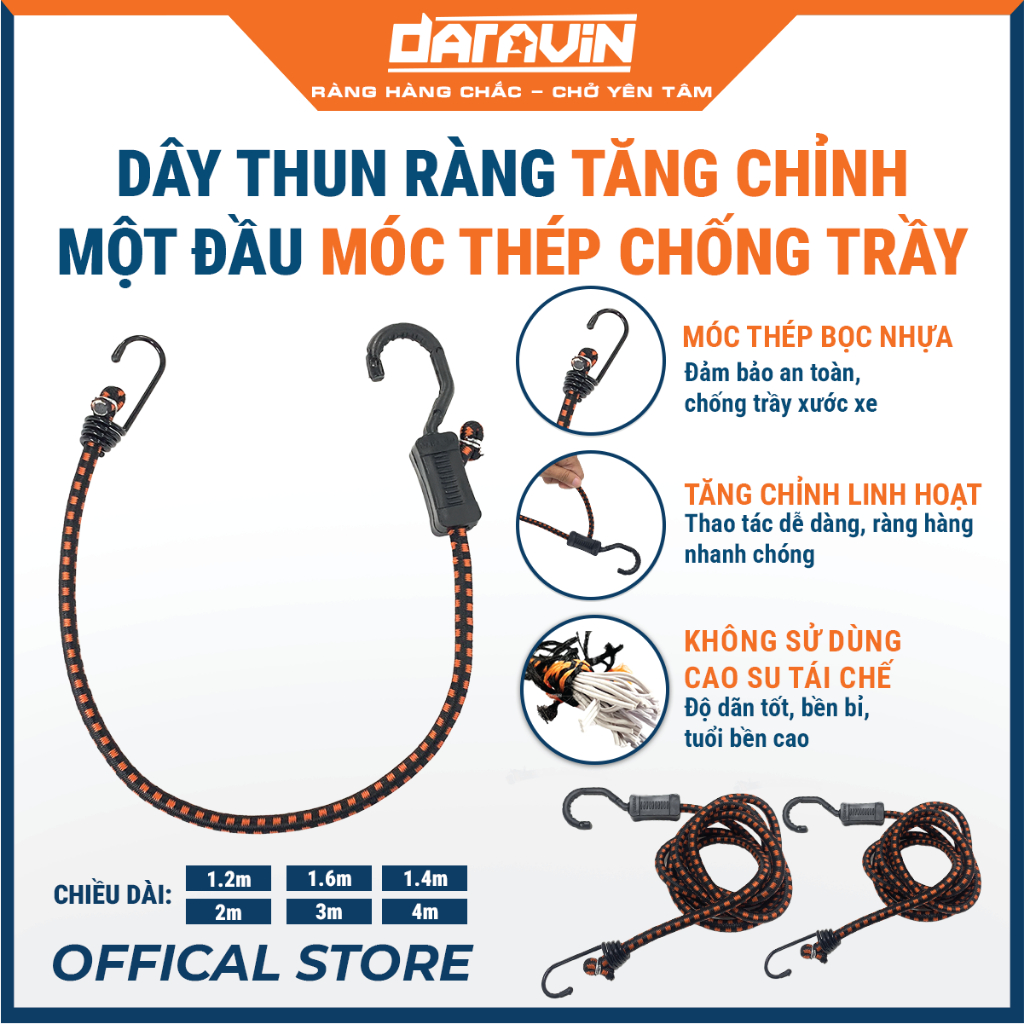 Dây thun ràng hàng DARAVIN một móc tăng chỉnh linh hoạt, một móc thép ...