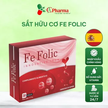Sắt Hữu Cơ FE FOLIC Bổ Sung Sắt Cho Mẹ Bầu Tăng Cường Hấp Thụ Sắt, Tạo Máu, Vitamin C, Axit Folic và Vitamin B12