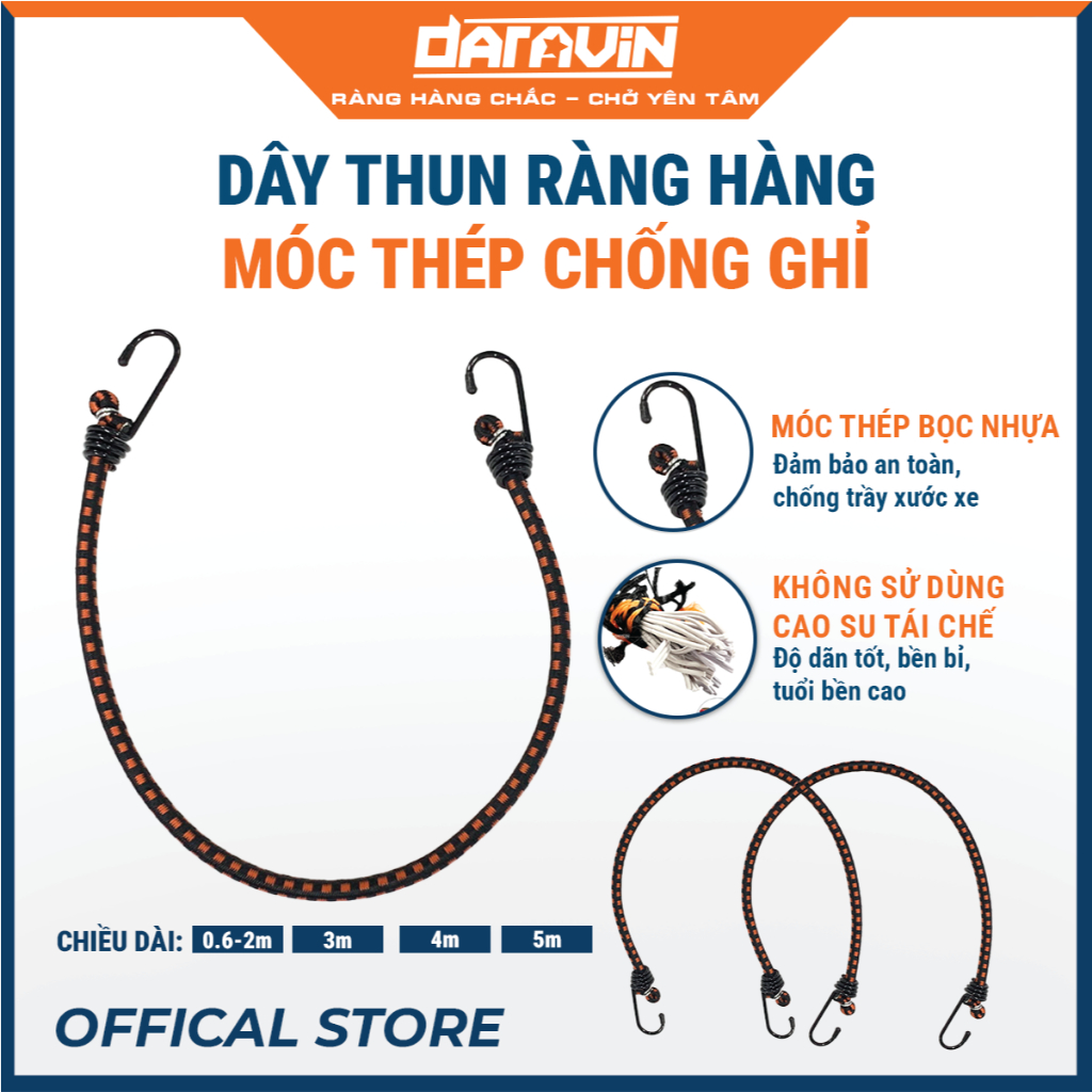 Dây thun ràng hàng DARAVIN móc thép phi 8 – Dài 0.6m đến 5m – Ràng hàng ...