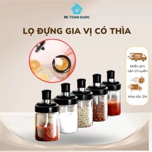 Lọ đựng gia vị có thìa, hủ đựng gia vị bằng thủy tinh cao cấp kèm muỗng chống côn trùng