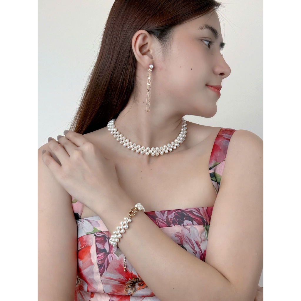 SET12 - Bộ trắng Sức ngọc trai Nước Ngọt Hai Tầng 5-6 li - Vòng Cổ Sang Trọng và Vòng Tay Thanh Lịch - Quà 20/10 tặng mẹ