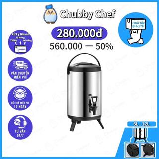 Bình inox 3 đáy ủ trà giữ nhiệt 6L - 20L Chubby Chef dung tích chuẩn không làm tròn An toàn sức khỏe