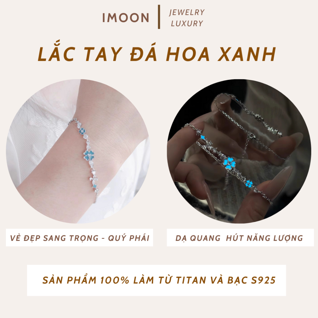 [ HỢP KIM BẠC ] Lắc tay nữ hoa đá xanh phong thủy, Vòng tay nữ bạc S925 sang chảnh, quyến rũ IMOON062