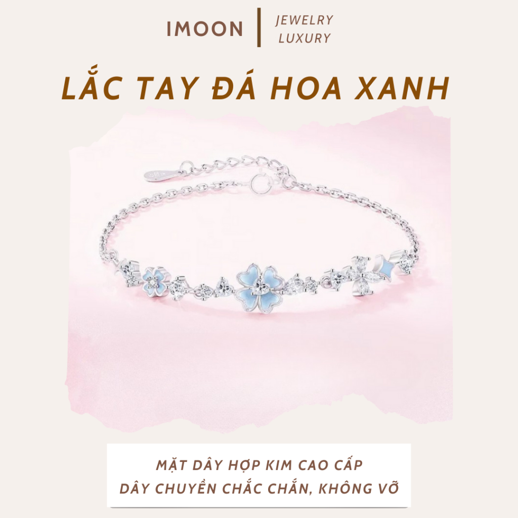 [ HỢP KIM BẠC ] Lắc tay nữ hoa đá xanh phong thủy, Vòng tay nữ bạc S925 sang chảnh, quyến rũ IMOON062