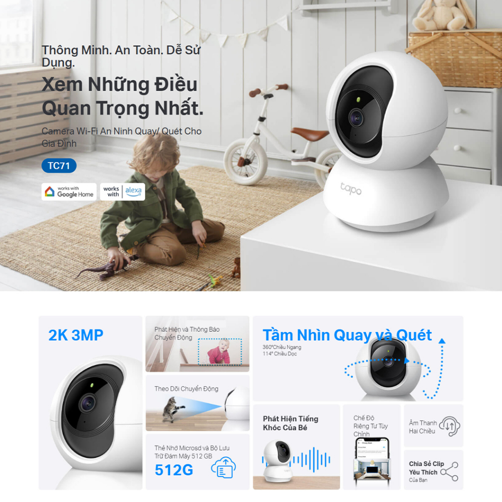 Camera Wifi TP-Link Tapo TC71 Độ Phân Giải 3MP 2K UHD Quay/Quét 360 ...
