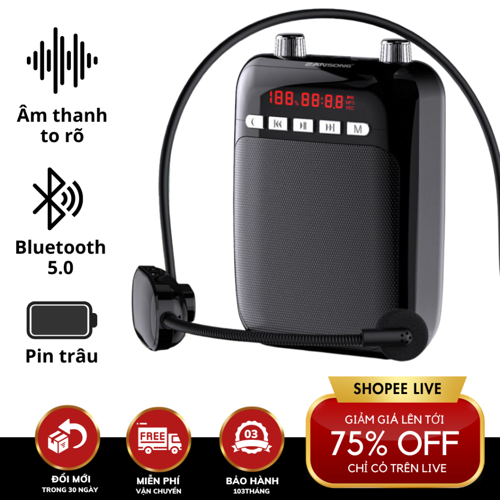 Máy trợ giảng KAW K800, Zansong M80, kèm mic cài đầu không dây - hỗ trợ bảo hành