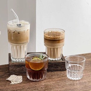 Bộ 6 Ly thủy tinh 160ml 250ml 320ml, Cốc thủy tinh sọc đáy 2 tầng chịu nhiệt uống trà, cafe,sinh tố