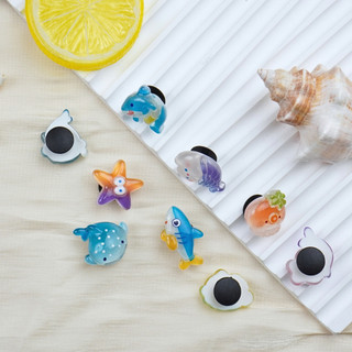 Bộ 9 Sticker, Charm 3D chủ đề Cá mập nhựa cứng gắn Dép Sục, Cá Sấu Mita JB-375