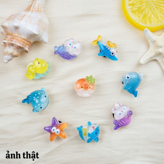 Bộ 9 Sticker, Charm 3D chủ đề Cá mập nhựa cứng gắn Dép Sục, Cá Sấu Mita JB-375