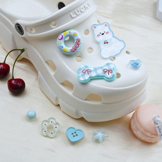 Bộ 8 Sticker, Charm 3D chủ đề Cún phao xanh nhựa cứng gắn Dép Sục, Cá Sấu Mita JB-378