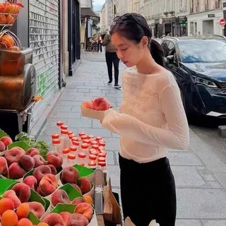 Hàn Quốc mua sắm gila archive chữ in vi thấu dài tay áo T-shirt nữ áo khoác jennie cùng loại áo