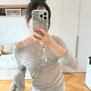 Hàn Quốc mua sắm gila archive chữ in vi thấu dài tay áo T-shirt nữ áo khoác jennie cùng loại áo