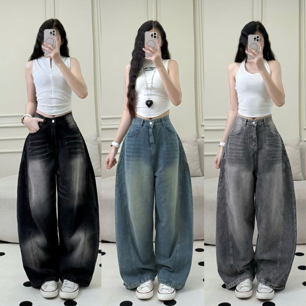 Quần Jeans Ống Cong Form Rộng Unisex Joolate Màu Wash Retro Cá Tính, Chất Denim Dày Dặn, Phong Cách Streetwear